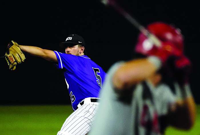 GCU pitcher Nick Hull (5) pitches against Lamar University during the second round of WAC tournament.